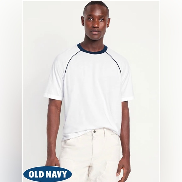 🆕 Old Navy Men’s Raglan Short Sleeve Crew T-Shirt Baseball White with Blue XXL - Picture 1 of 9